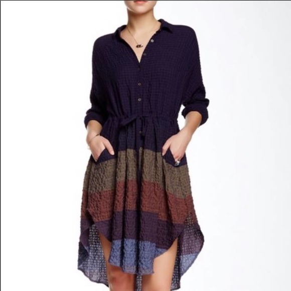 Free People Womens Shirt Dress Size Small Purple Colorblock Ray Of Light Pockets - Picture 1 of 7
